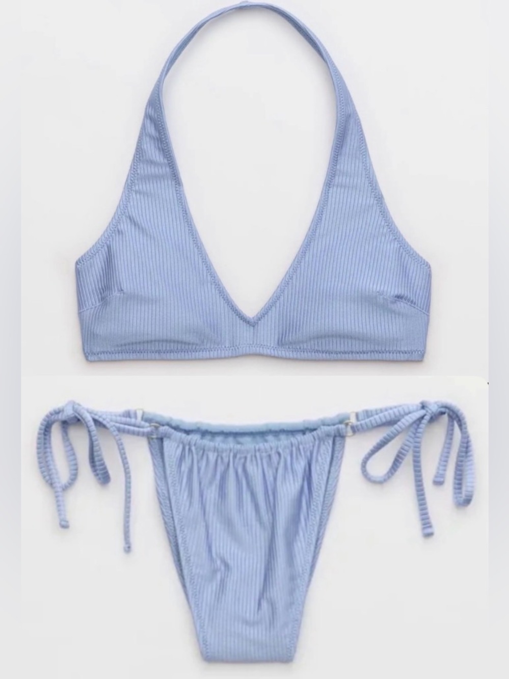 NWT Aerie FULL SET Shine Rib Halter Top + Strappy Bottom Monaco Blue - Sz XS
